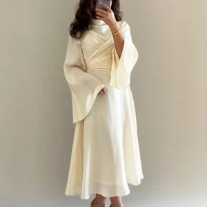 فستان سي واي اكمام فرااش وصدريه لف