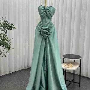 فستان سهرة طويل تفته استرتش بزهرة جانبية