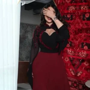 فستان سهرة طويل باربي وتل بتنورة شيفون بليسيه