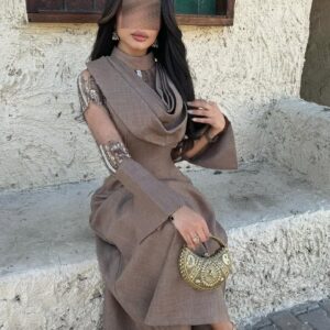 فستان سهره فاخر بلنن كوري وتول مرصع بالترتر